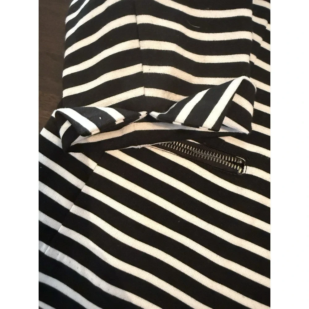 Christian Siriano Runway Style Black White Striped Zipper Pocket Blazer XL - Picture 4 of 12